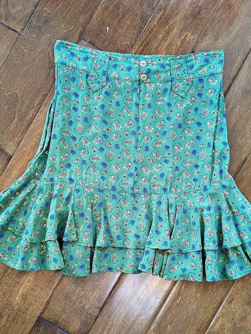 Vintage Green Floral Ruffled Mini Skirt